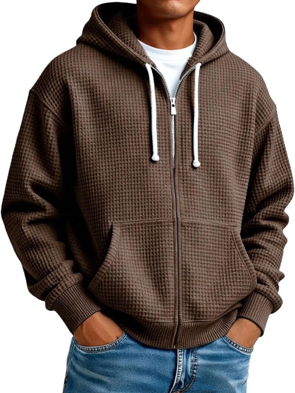 

Толстовка с капюшоном evzosrz для мужчин Mokaloha, молния, вафельная ткань, свободный крой