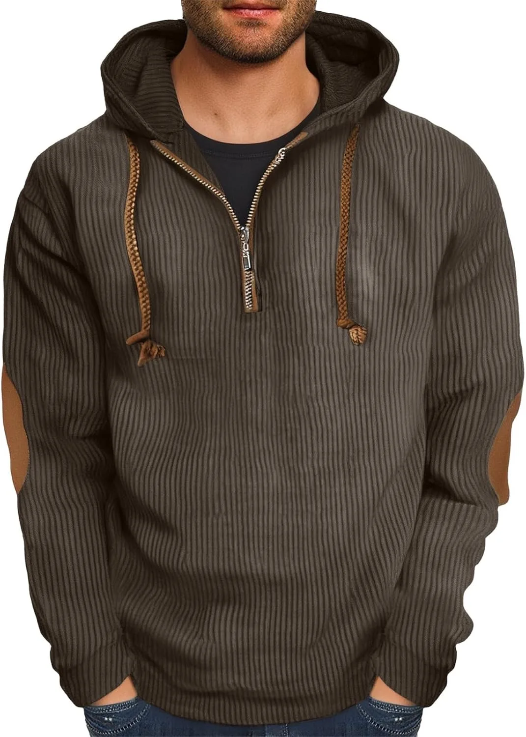 

Мужской вельветовый худи Casual Quarter Zip с налокотниками
