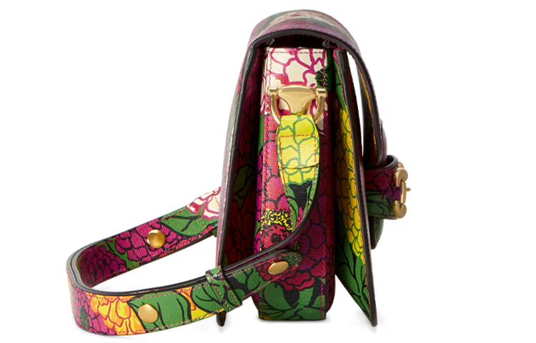 Женская сумка через плечо Gucci Horsebit 1955, кожаная, миниатюрная, фуксия с мультиколором — фото 4