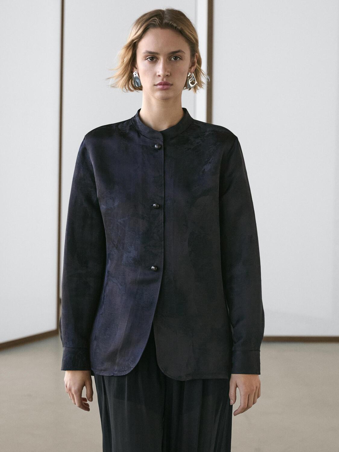 Летящая жаккардовая рубашка Massimo Dutti, navy blue — фото 3