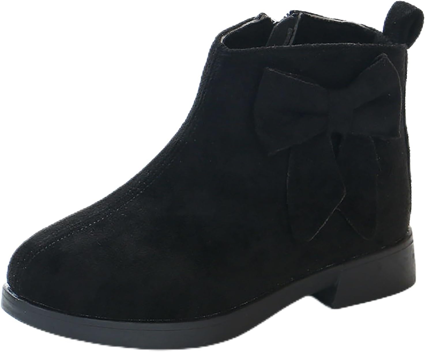 

Детские ботильоны с искусственным мехом, с боковой молнией, низкий каблук, бантик, короткие ботинки, зимние праздничные туфли JEUROT, Black