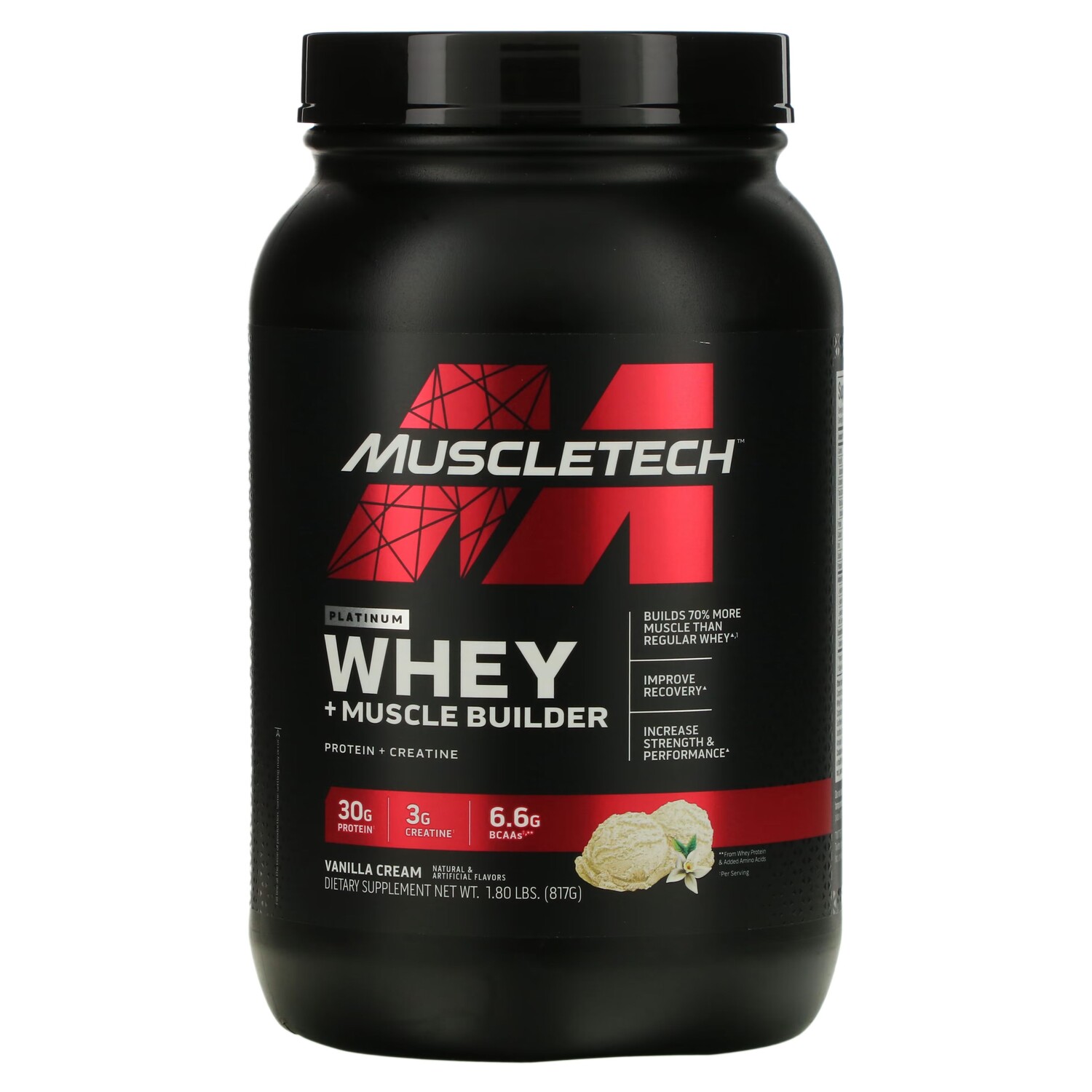 

Platinum Whey + Muscle Builder, ванильный крем, 1,8 фунта (817 г) Muscletech