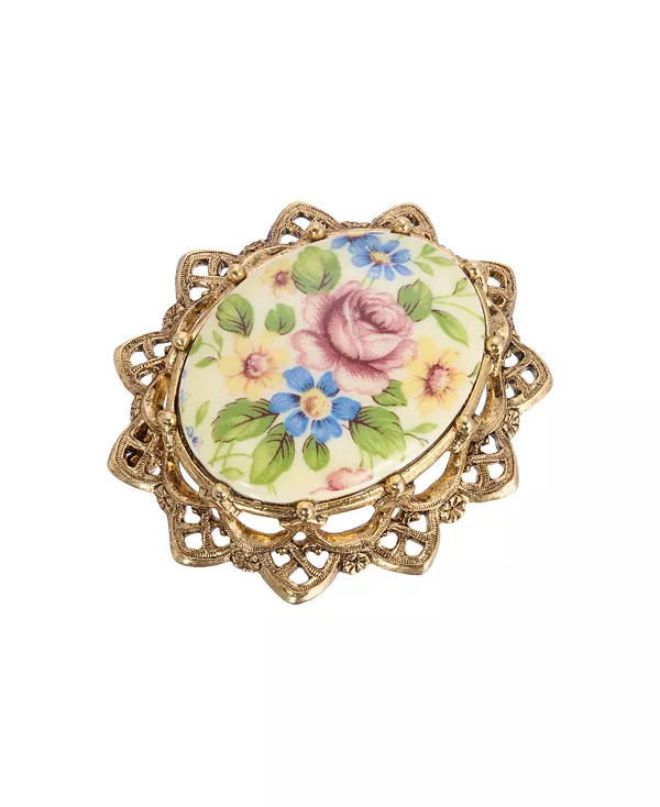 

Стеклянная овальная цветочная брошь 2028, gold
