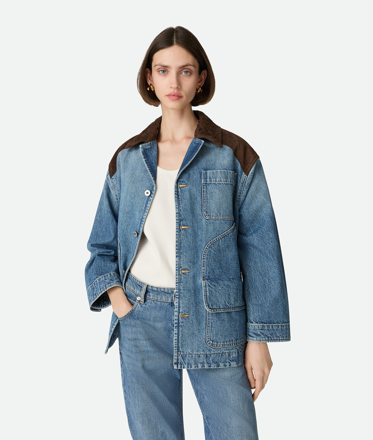 

Vintage indigo denim jacket BOTTEGA VENETA, средне-синий