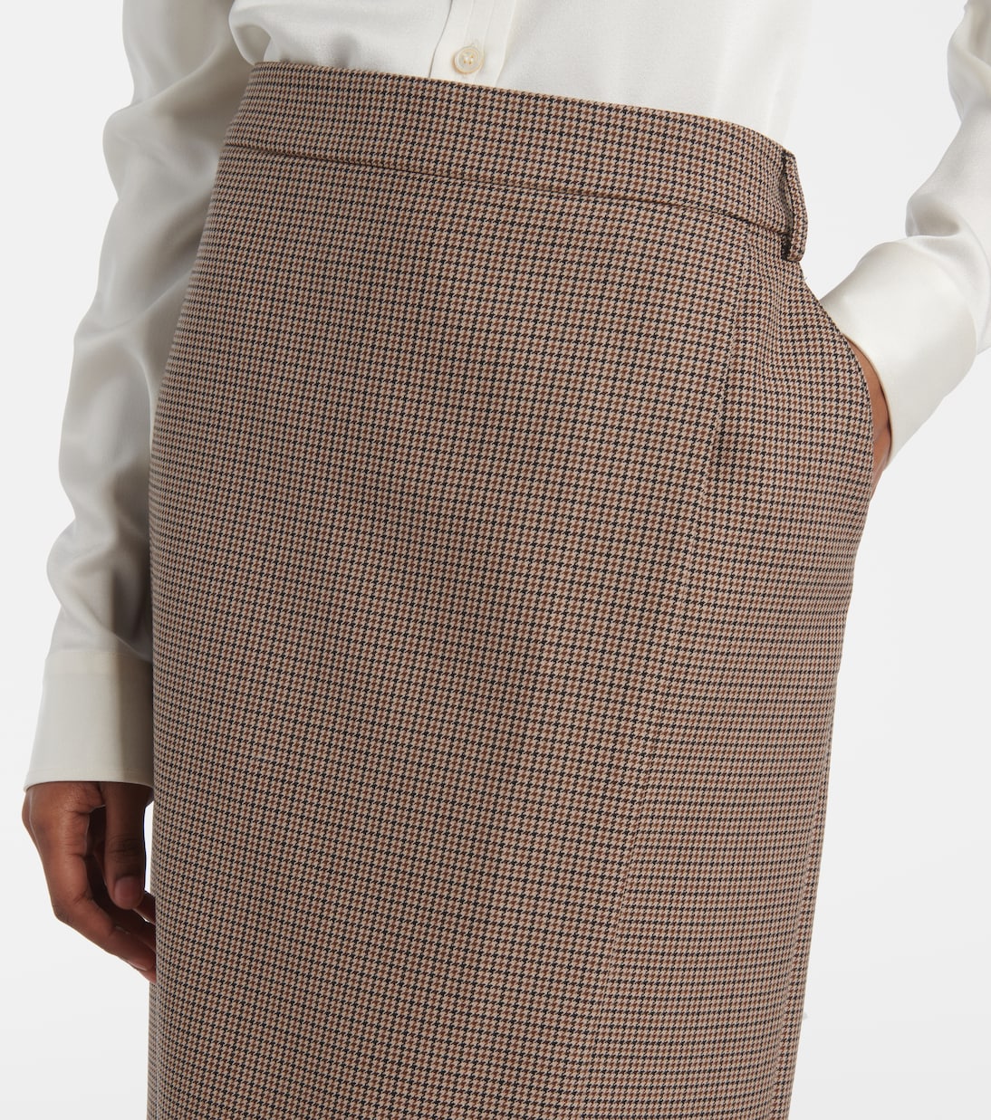 Юбка-карандаш из шерсти с узором гусиная лапка Stella McCartney, Multicolor Brown — фото 4