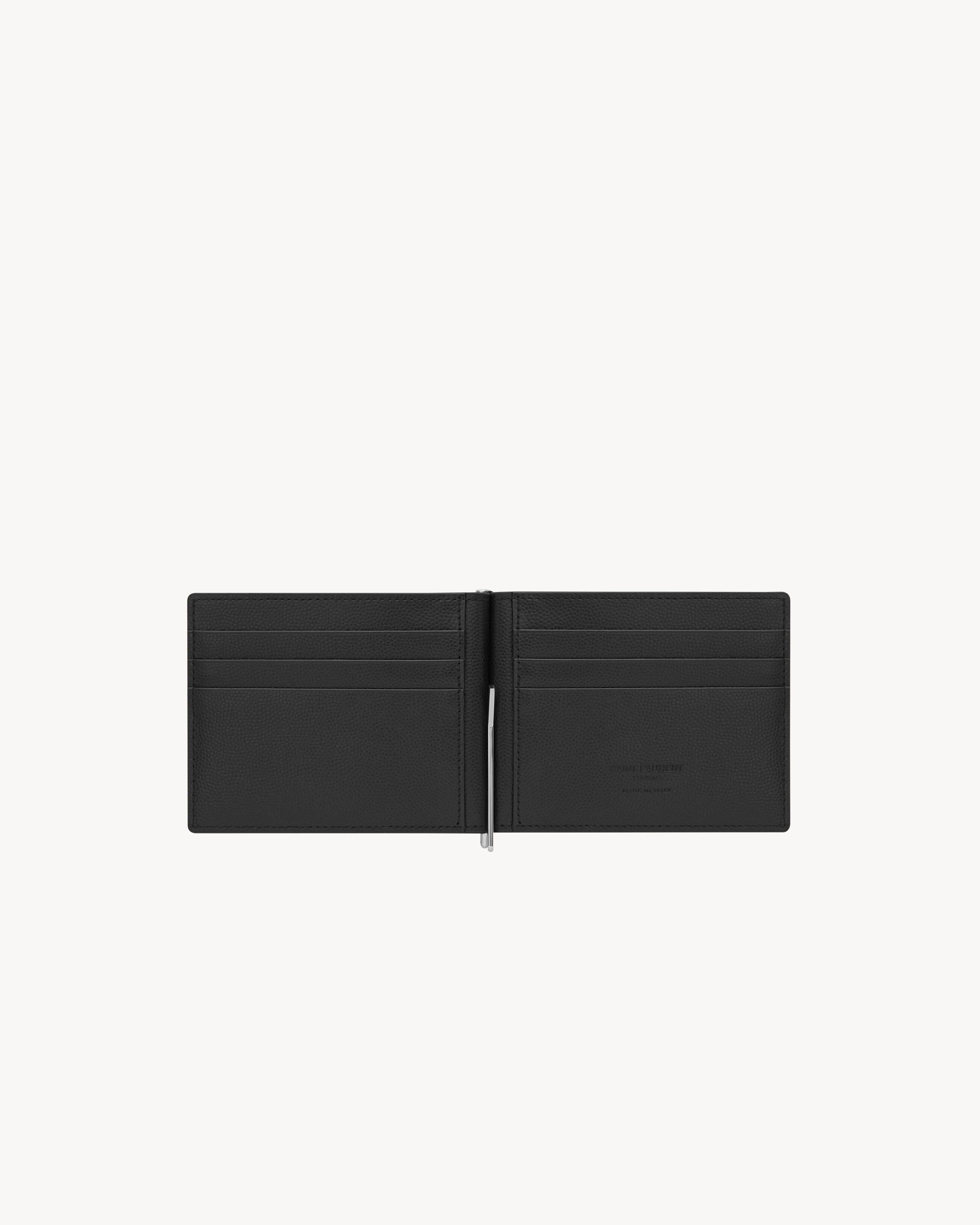 Кошелек Saint Laurent Paris с зажимом для купюр из кожи grain de poudre, черный — фото 4