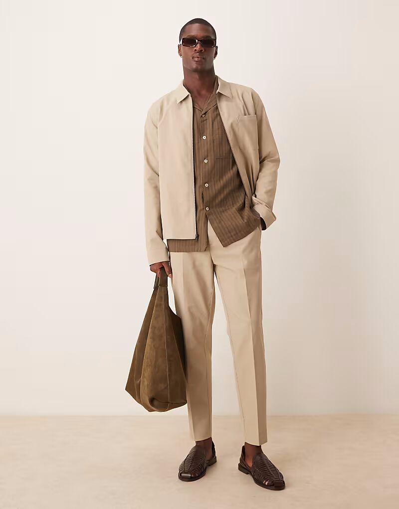 

Элегантные зауженные брюки в рубчик цвета песочного камня Asos Design