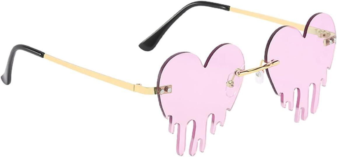 

Женские солнцезащитные очки Unomor без оправы в форме капли, стильные фиолетовые очки в прибрежном стиле с декором в форме сердца, креативные легкие очки для летних вечеринок и отдыха на природе, Purple