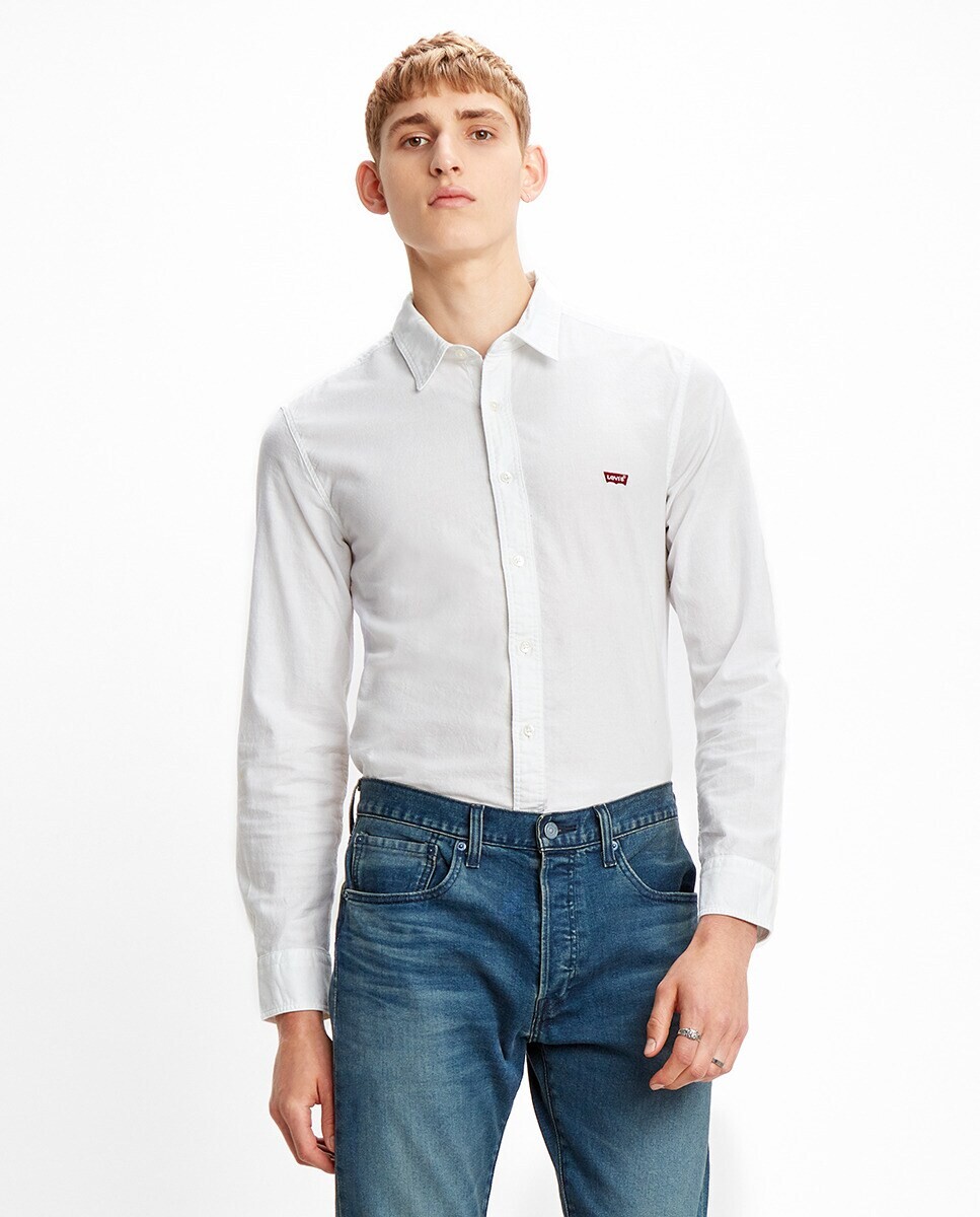 

Однотонная белая тонкая мужская рубашка Levi's, белый