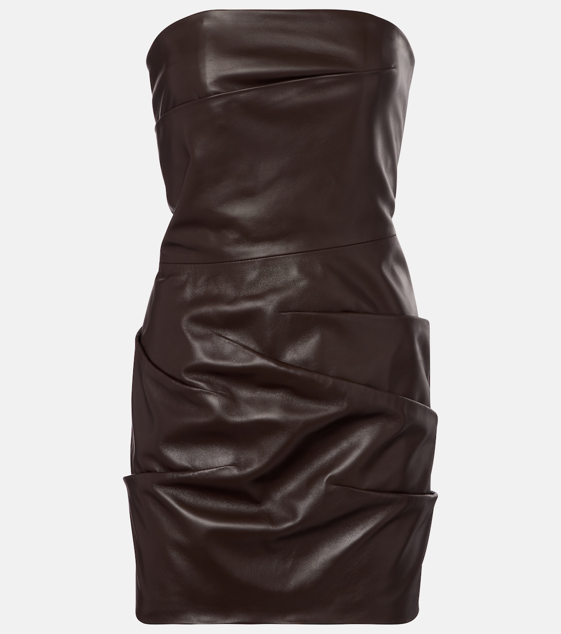 

Мини-платье из кожи с драпировкой и сборками The Attico, темно-коричневый