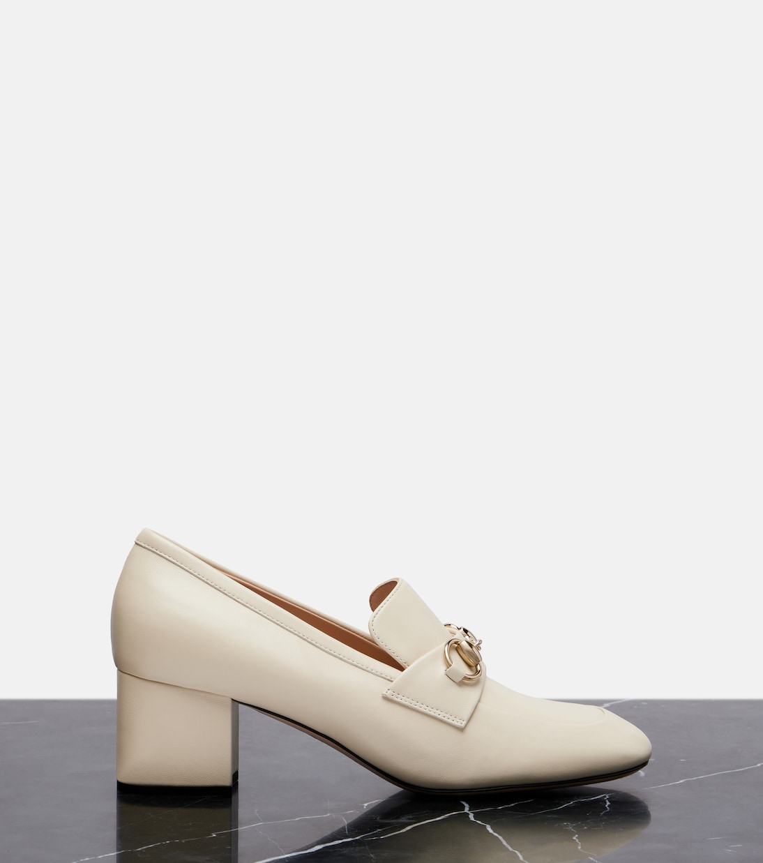 Женские лоферы с подковой из кожи Gucci, New Ivoire — фото 4