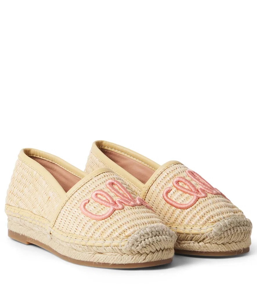 Эспадрильи из рафии с вышитым логотипом Chloé Kids, бежевый