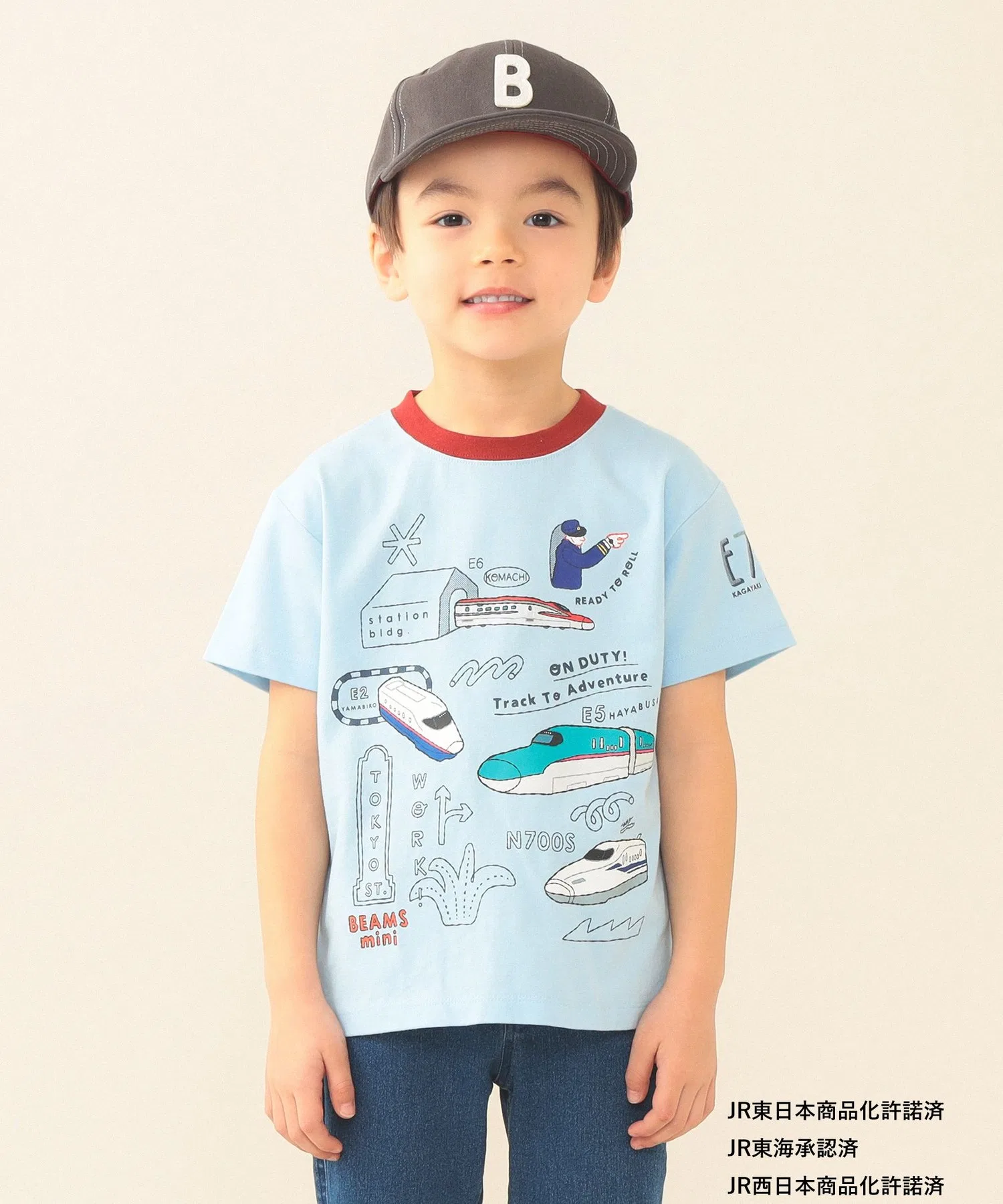 Детская футболка с принтом поезда BEAMS mini JR Off White — фото 2