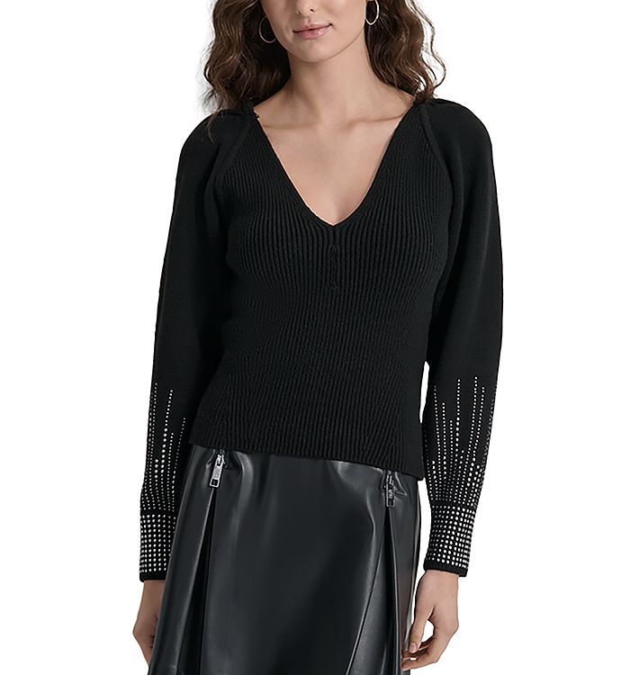 

Свитер в рубчик с заклепками DKNY, черный