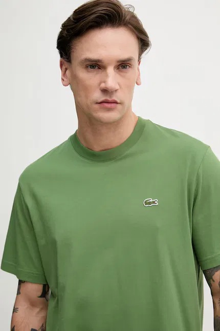 Футболка мужская Lacoste базовая, 100% хлопок, зеленый — фото 4