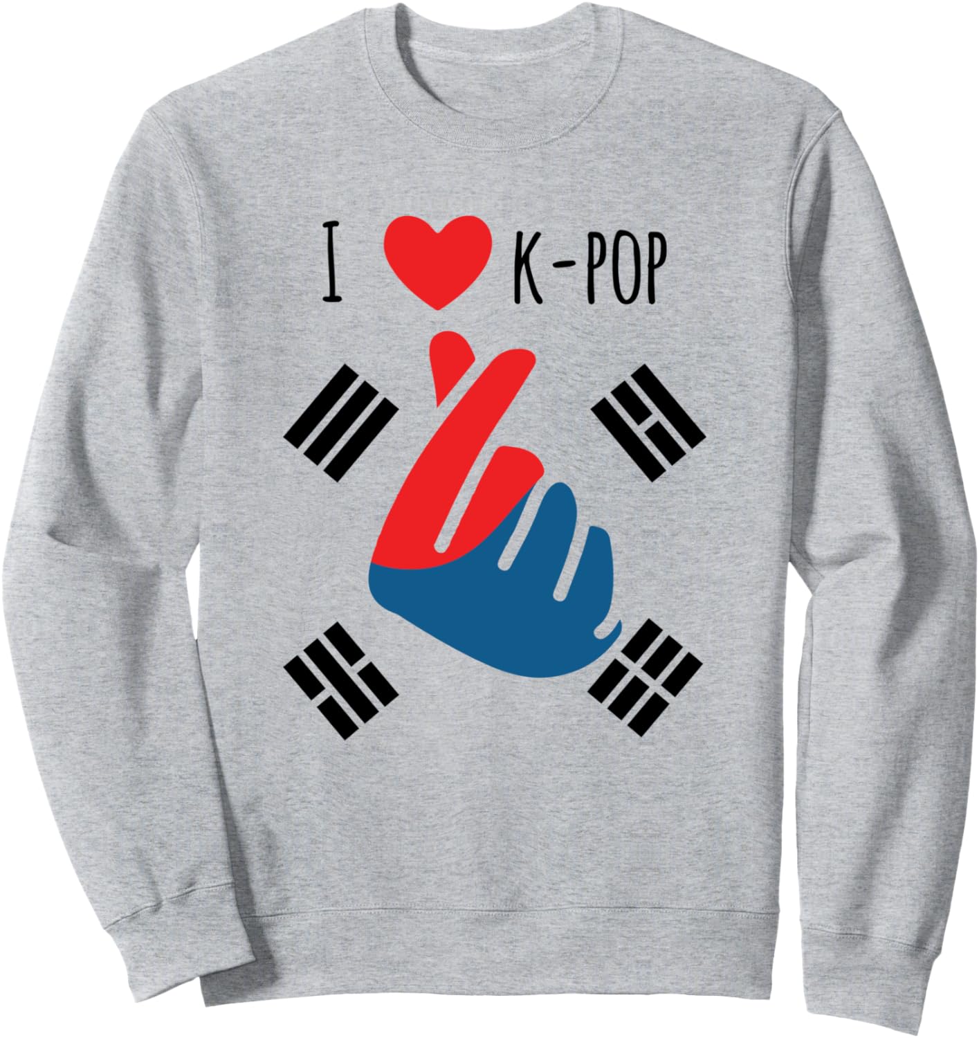 

Я люблю K-Pop. Толстовка с надписью Я люблю K-Pop. Изображение: пальцы, рука, сердце, корейская поп-корона, флаг, серая K-Pop Apparel & Gifts