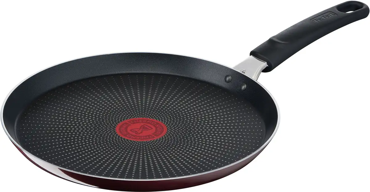 

Блинная сковорода Tefal "Resist Intense", алюминий, (1 шт.), эмаль, антипригарное, термосигнальное, все виды плит, кроме индукционных Ø 25 см + высота 1,8 см, цвет bordeau