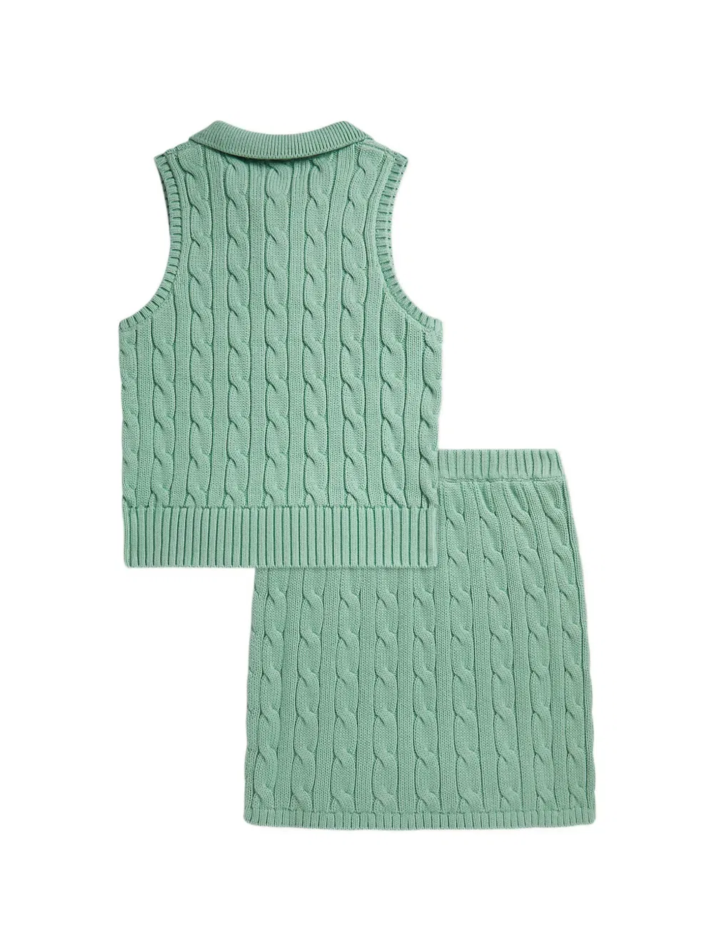 Комплект из топа и юбки фактурной вязки Polo Ralph Lauren Kids, зеленый — фото 2