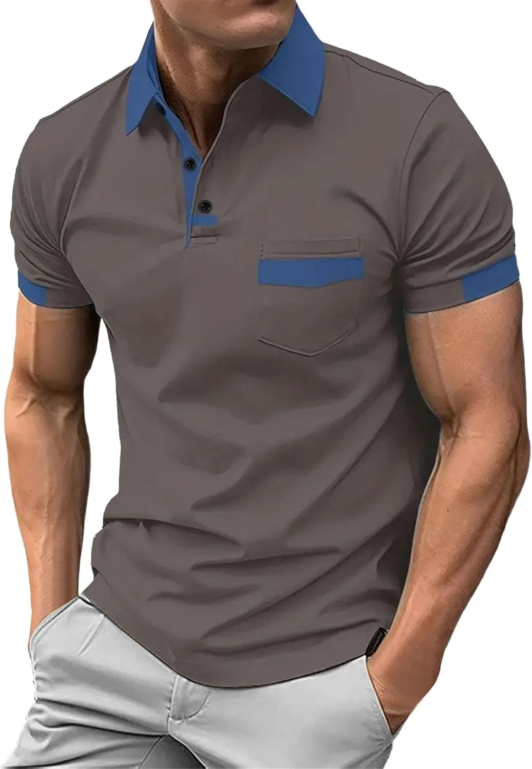 Поло мужское с контрастной отделкой, Slim Fit, Z Dark Gray
