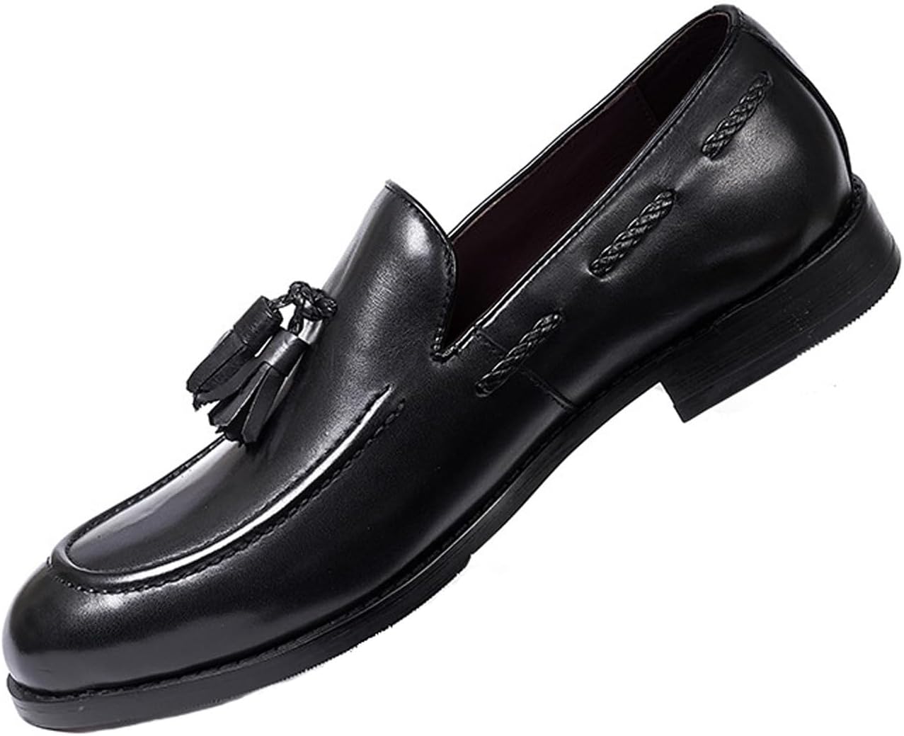 Мужские лоферы Santimon Slip On с кисточками, формальные туфли из натуральной кожи с остроконечным носком, мокасины Business Casual, для выпускного, свадьбы, пенни-лоферы, удобные модные туфли к смокингу для мужчин, черный — фото 2