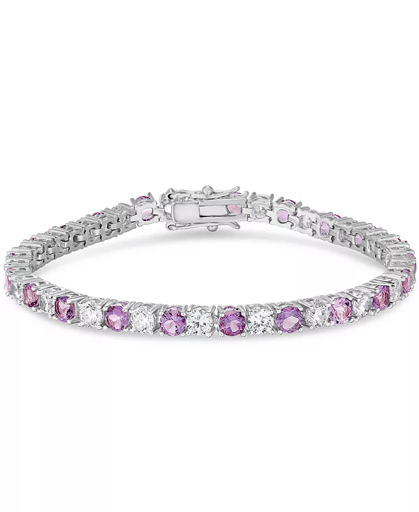 

Браслет с чередующимися линиями из имитации кубического циркония на серебряной пластине Macy'S, amethyst