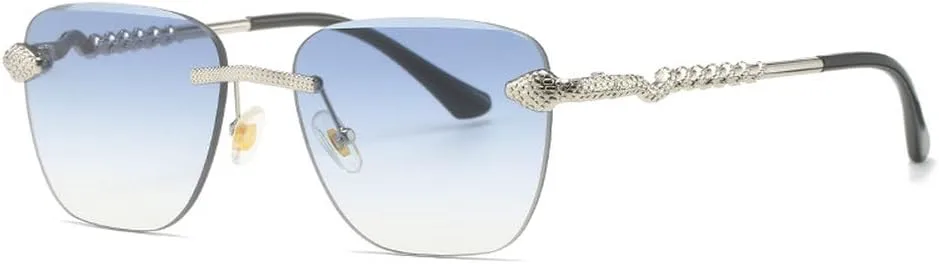 

Винтажные солнцезащитные очки без оправы для женщин и мужчин, модные солнцезащитные очки с металлическим змеиным рисунком, роскошные солнцезащитные очки HVTVTLA, Blue