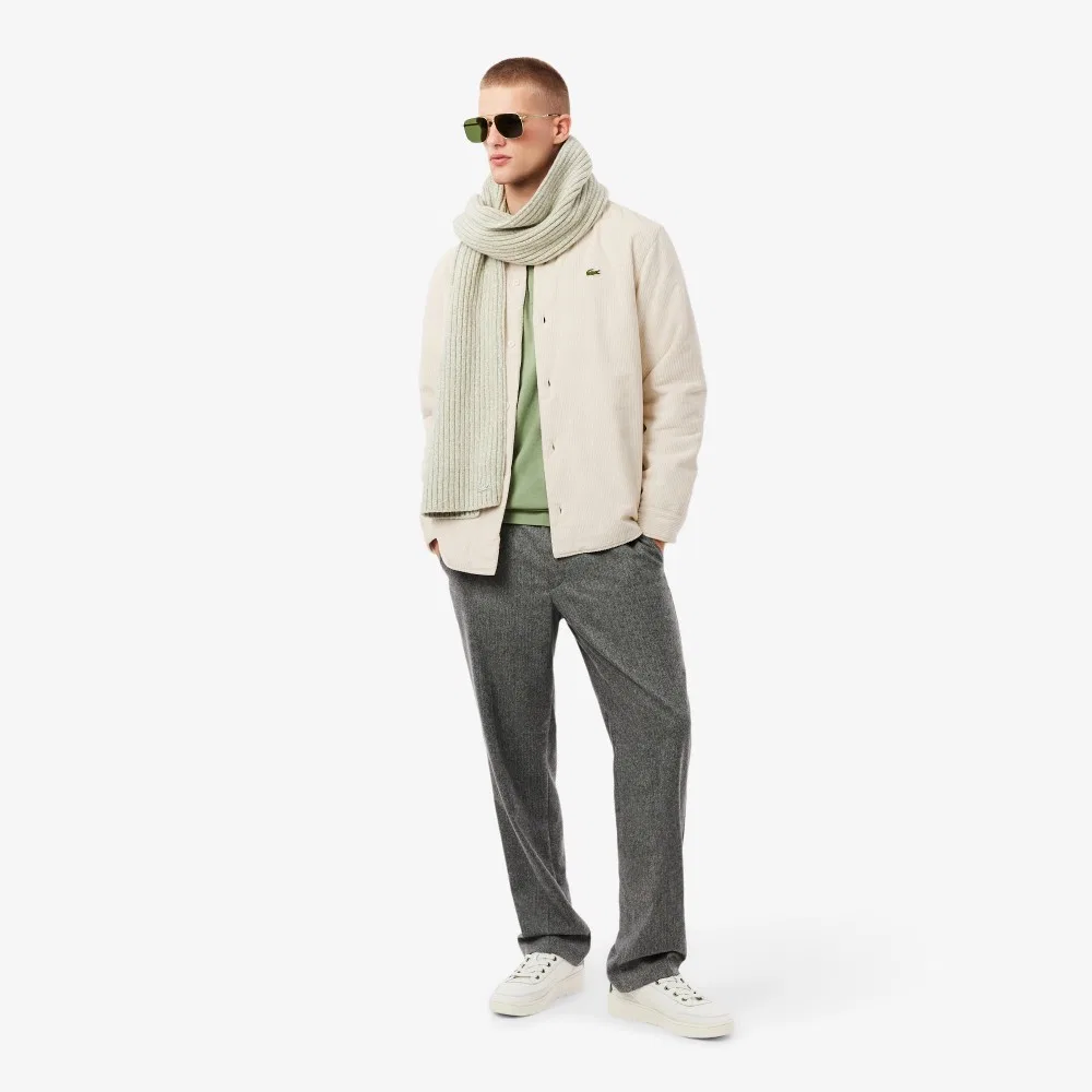 Мужская вельветовая утеплённая куртка-рубашка кремовая от Lacoste — фото 3
