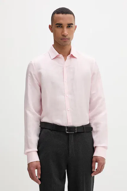 Рубашка с льняной тканью Calvin Klein, розовый