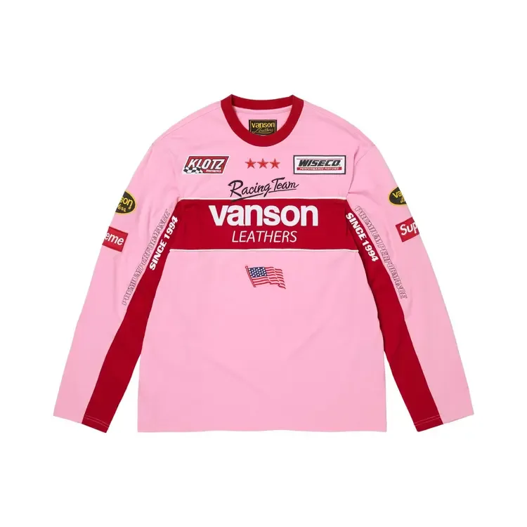Футболка с длинными рукавами Supreme x Vanson Leathers, розовая