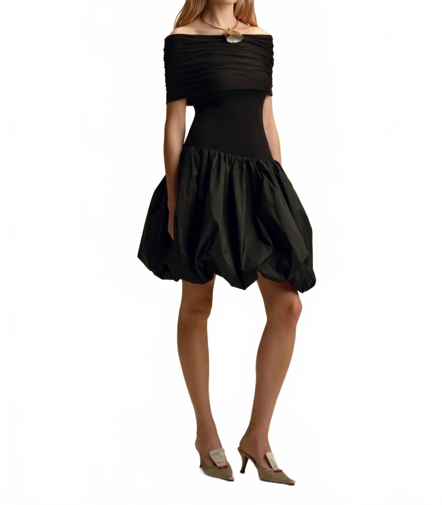 

Marina Moscone Платье-бомбер из джерси с открытыми плечами, черного цвета