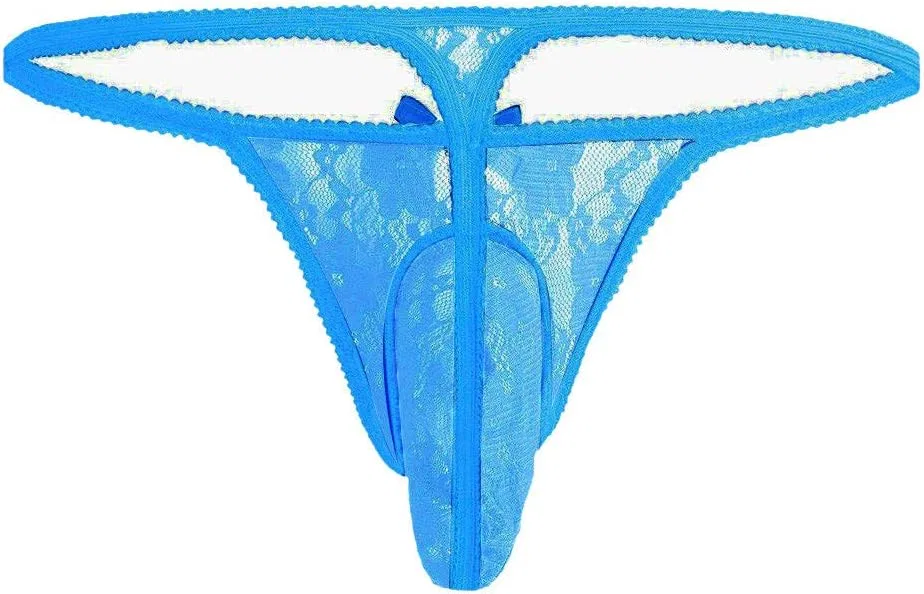 Трусы G-String, кружевные, Синий