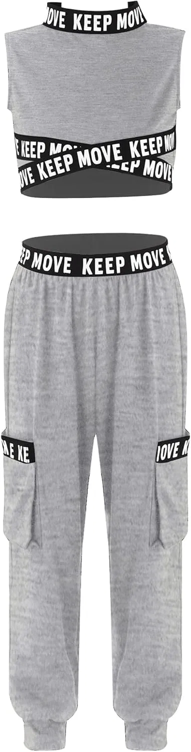 Детский спортивный костюм с принтом Moggemol, топ и леггинсы, Grey Sleeveless