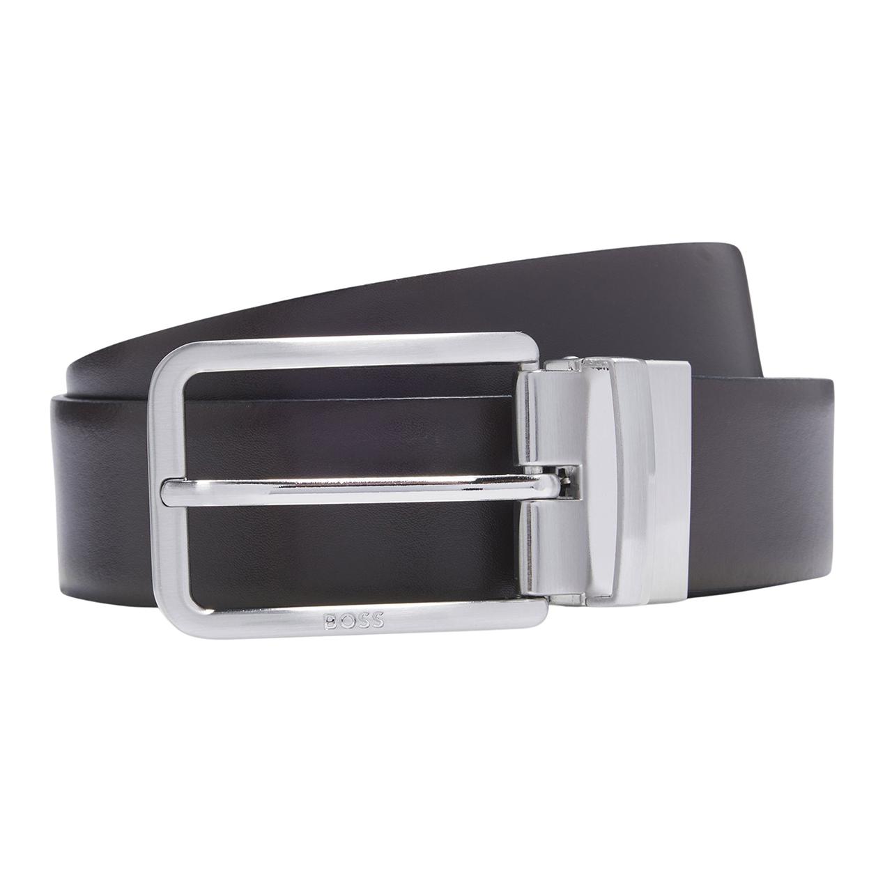 

HUGO BOSS Мужской черный ремень из металла и козьей кожи, Black