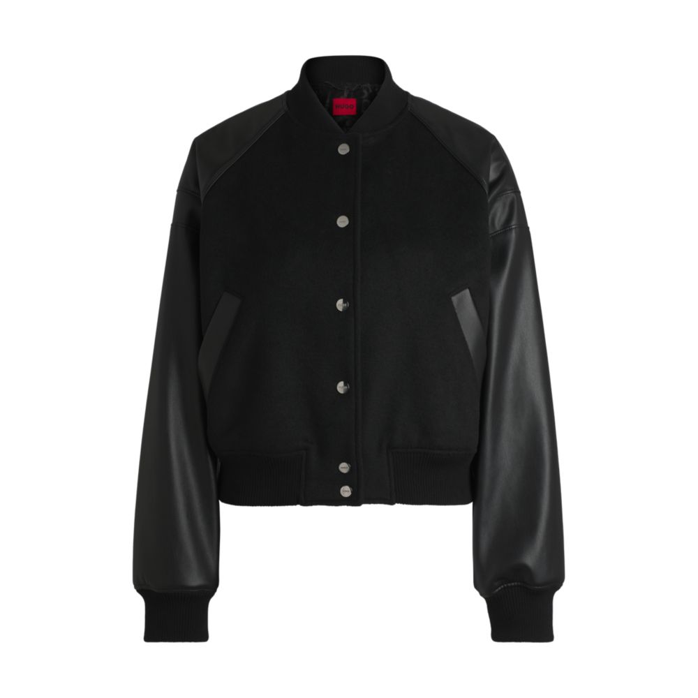 

Укороченная куртка-бомбер с рукавами из искусственной кожи HUGO, черный