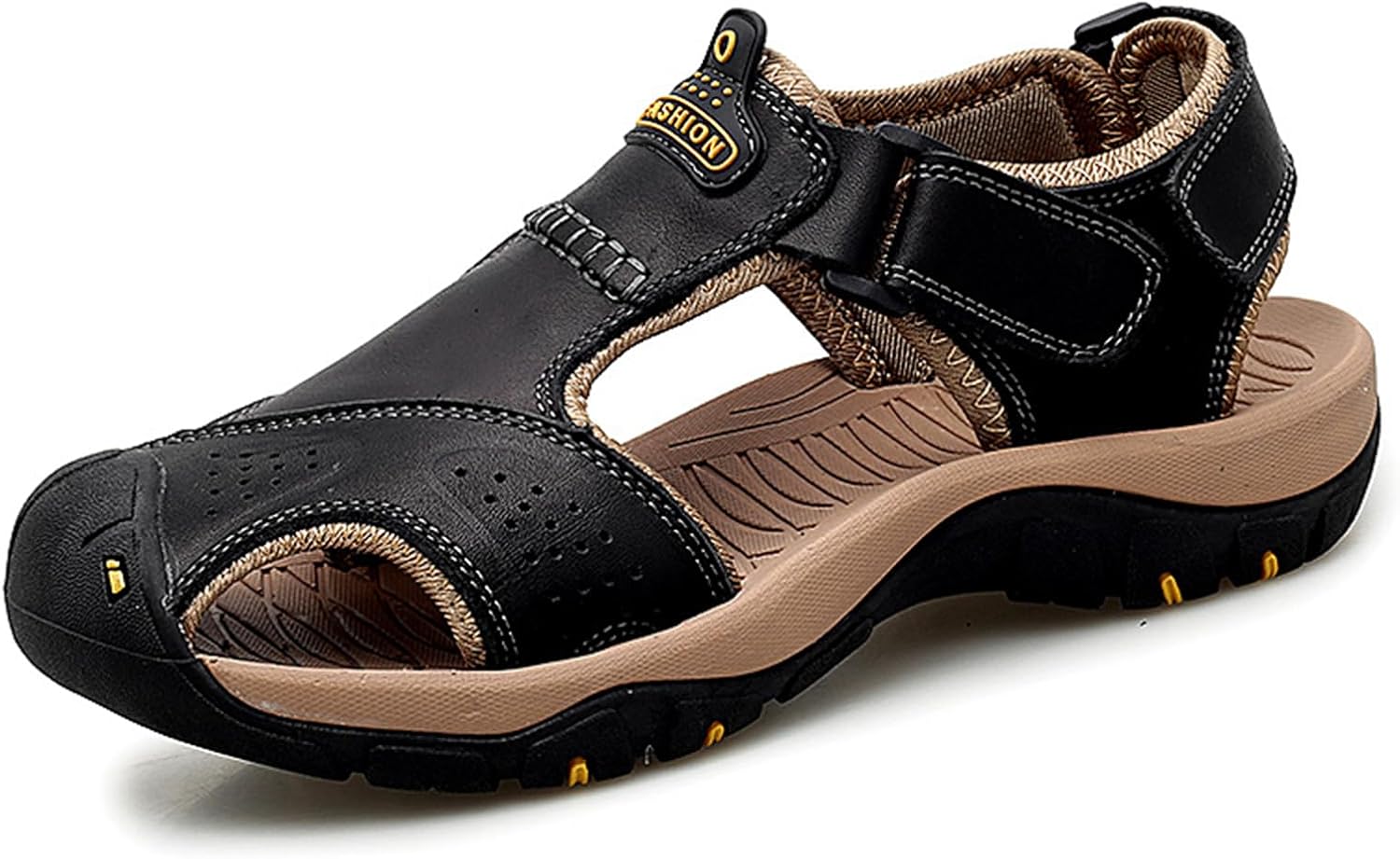 

Мужские кожаные походные сандалии Abborora для активного отдыха, закрытые носки, ходьба, нескользящие, легкие, сандалии-рыбаки для пляжа и воды, черный