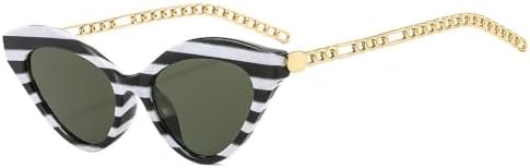 

Модные солнцезащитные очки «кошачий глаз» с металлической цепочкой для женщин, винтажные солнцезащитные очки в маленькой оправе «кошачий глаз», летние очки для женщин MTZJH, Stripe