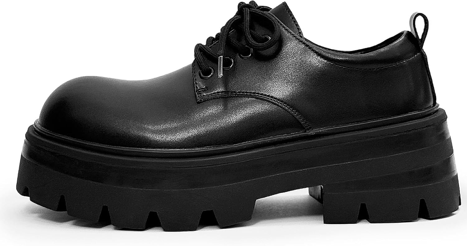 

Мужская кожаная платформа с большим пальцем, Oxford Шнуровка, не скользящая подошва, повышающая высоту, классические ретро-туфли с круглым носком, бизнес-дерби-обувь для работы, формальные повседневные туфли Azagneem, черный