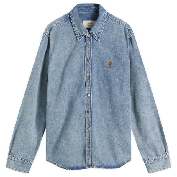 

Поношенная индиго светлая джинсовая рубашка Ami Paris, bleu used