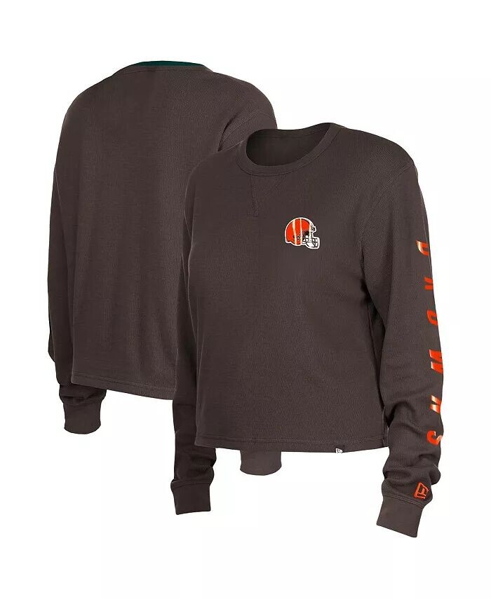 

Женская коричневая термоукороченная футболка с длинным рукавом Cleveland Browns New Era