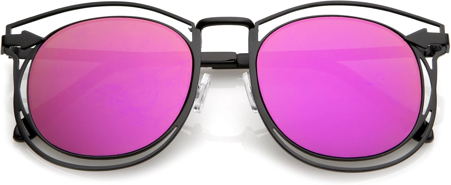 

zeroUV - Солнцезащитные очки большого размера в оправе из металлической стрелы с круглыми зеркальными линзами и плоской линзой в роговой оправе, диаметр линз 55 мм, Black / Magenta Mirror