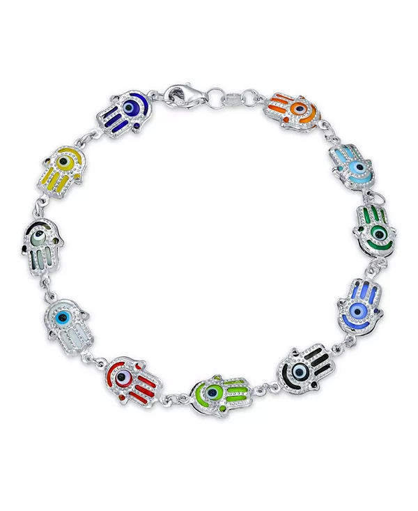 

Нежный браслет из нитей с амулетом в виде руки хамсы и амулетом от сглаза из стерлингового серебра Bling Jewelry, multi-color