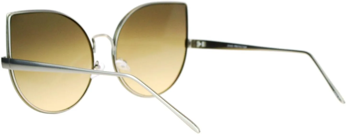 

PASTL Супер большие солнцезащитные очки Foxy с круглыми линзами типа «кошачий глаз» и плоскими линзами, модные женские солнцезащитные очки, Silver (Brown Smoke)