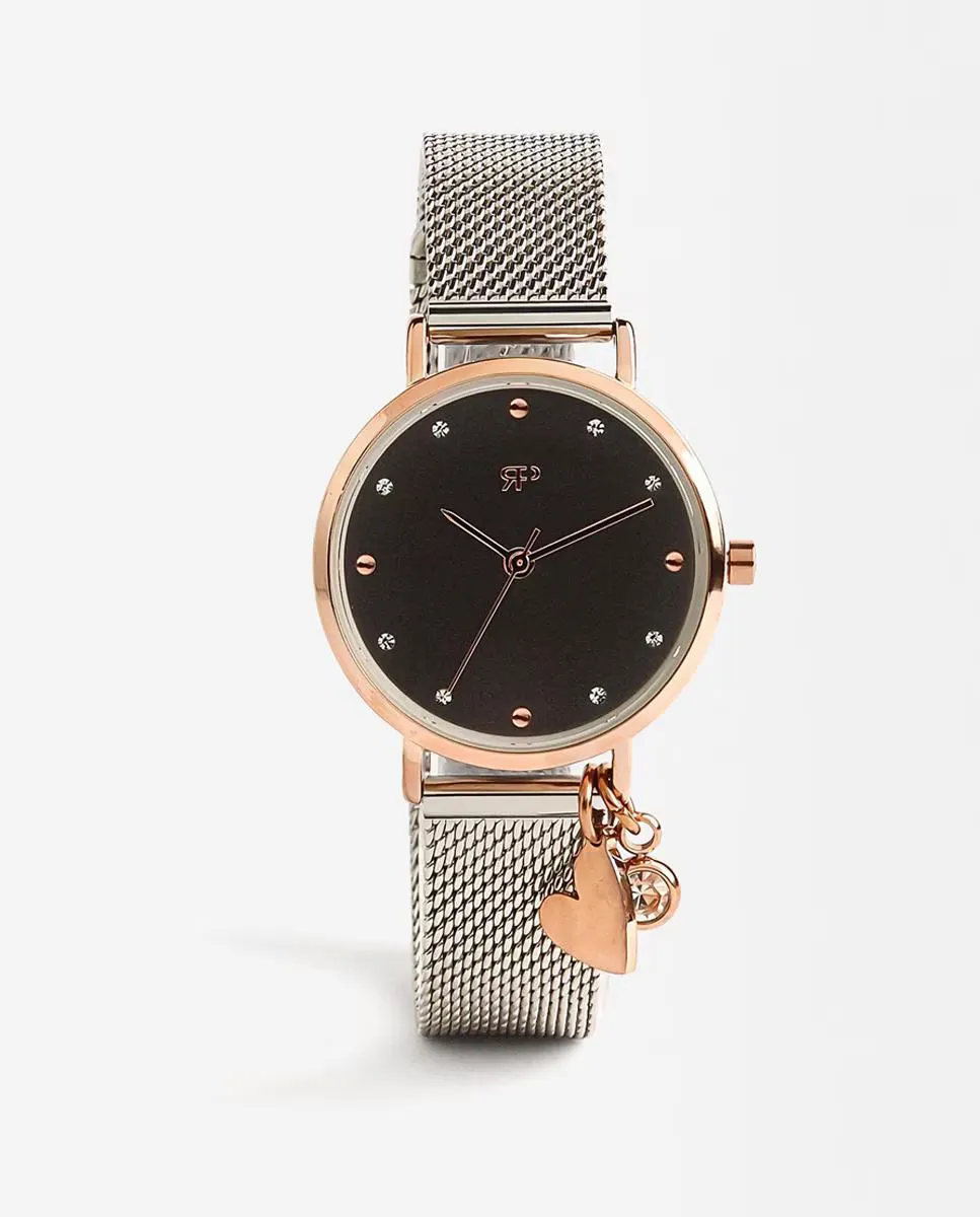 

Женские круглые часы Parfois из розового золота с подвеской в ​​форме сердца из нержавеющей стали