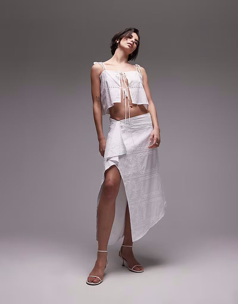 

Юбка мидакси из хлопка с вышитой драпировкой белого цвета Sndys