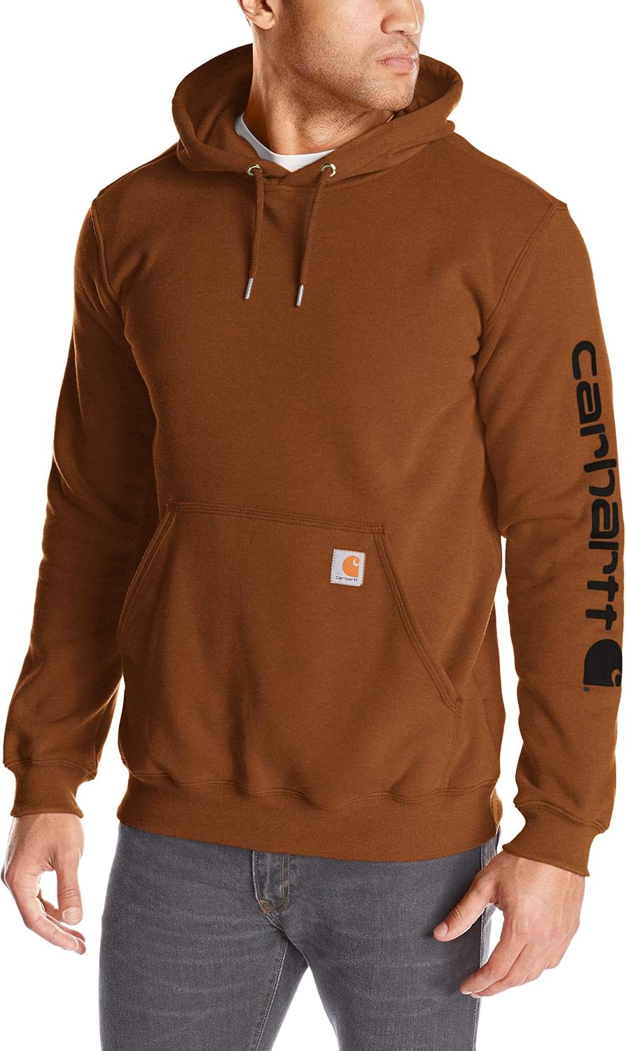 

Carhartt мужская толстовка с логотипом на рукаве, свободный крой, средней плотности, распродажа, Oiled Walnut Heather