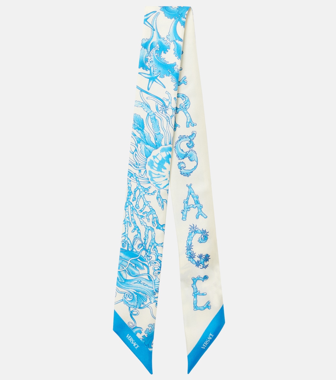 

Шёлковый твилловый шарф Underwater Barocco Versace, Eggshell+Bright DV Blue 5K650