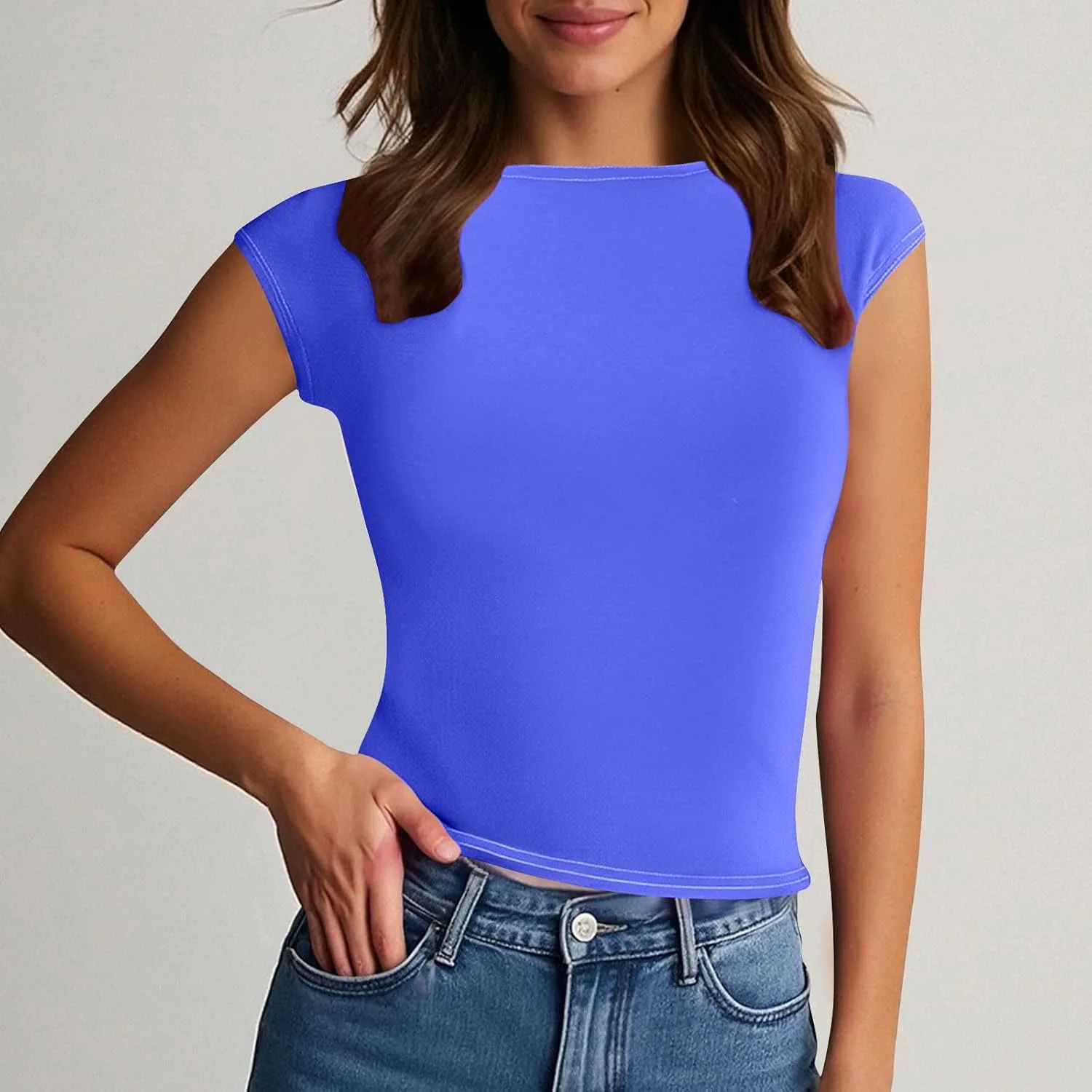 Женская летняя футболка Casual с коротким рукавом и круглым вырезом — фото 2