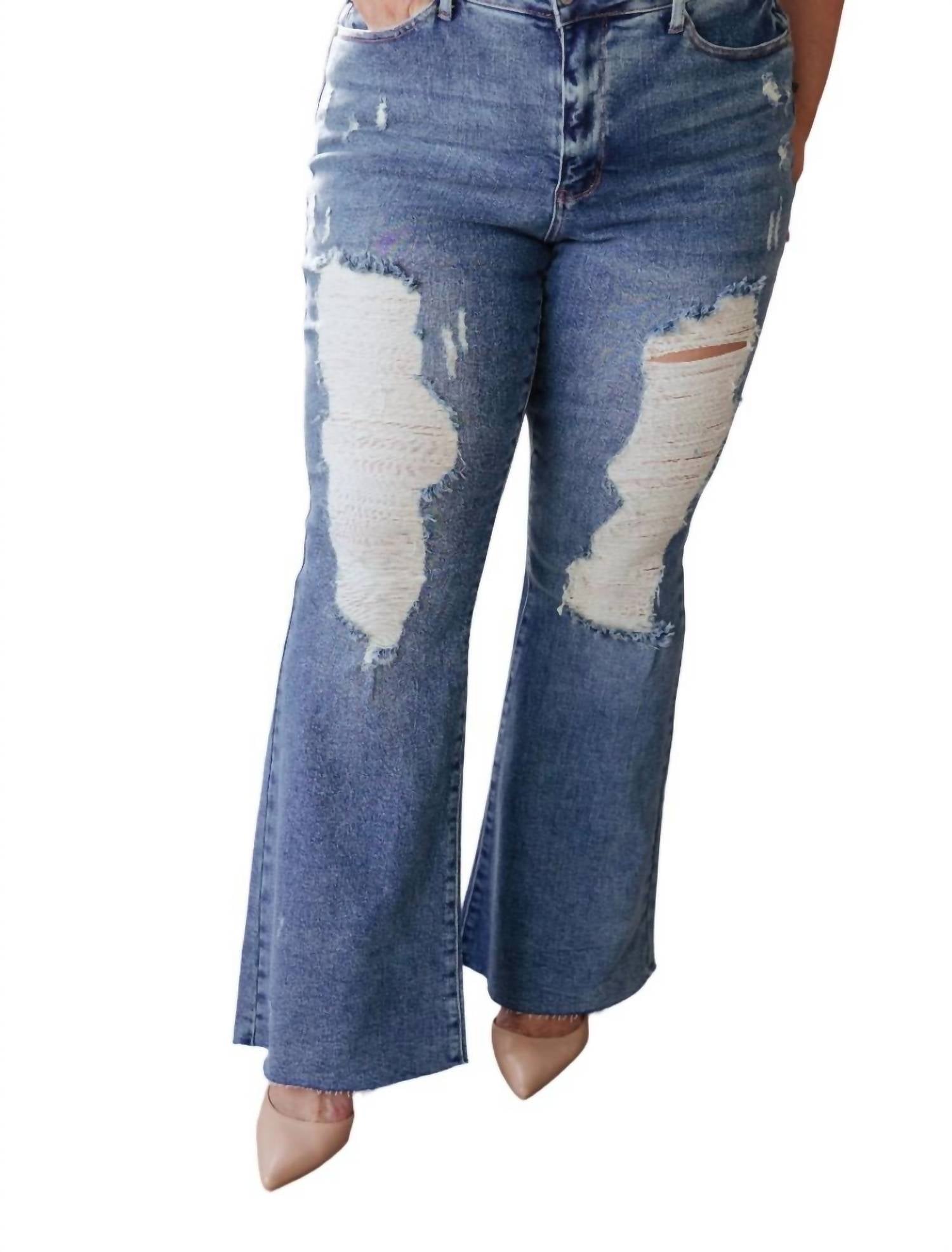 

Джинсы клеш с высокой посадкой Heavy Destroy средней потертости Judy Blue, цвет medium wash