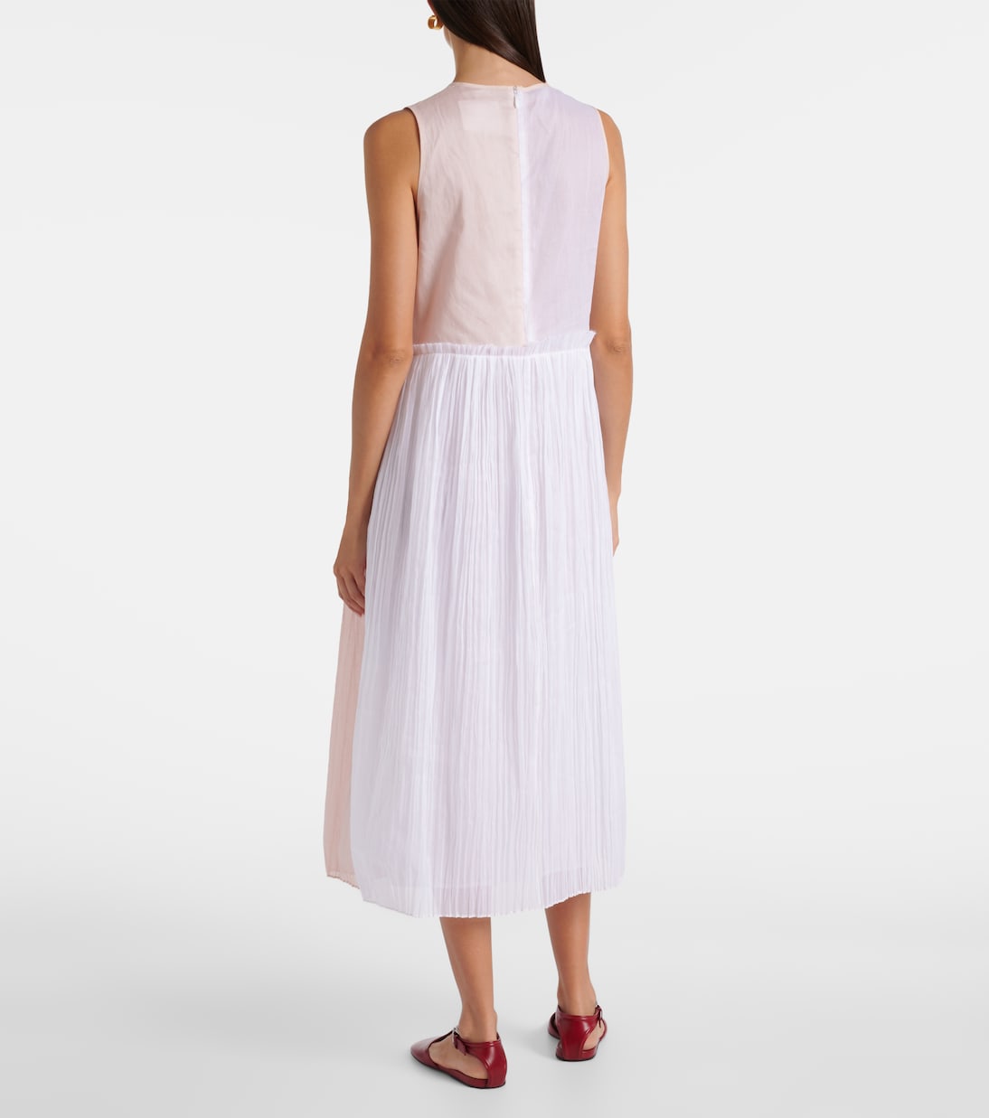 Платье миди из плиссированного хлопкового муслина и органзы Jil Sander, Optic White — фото 3