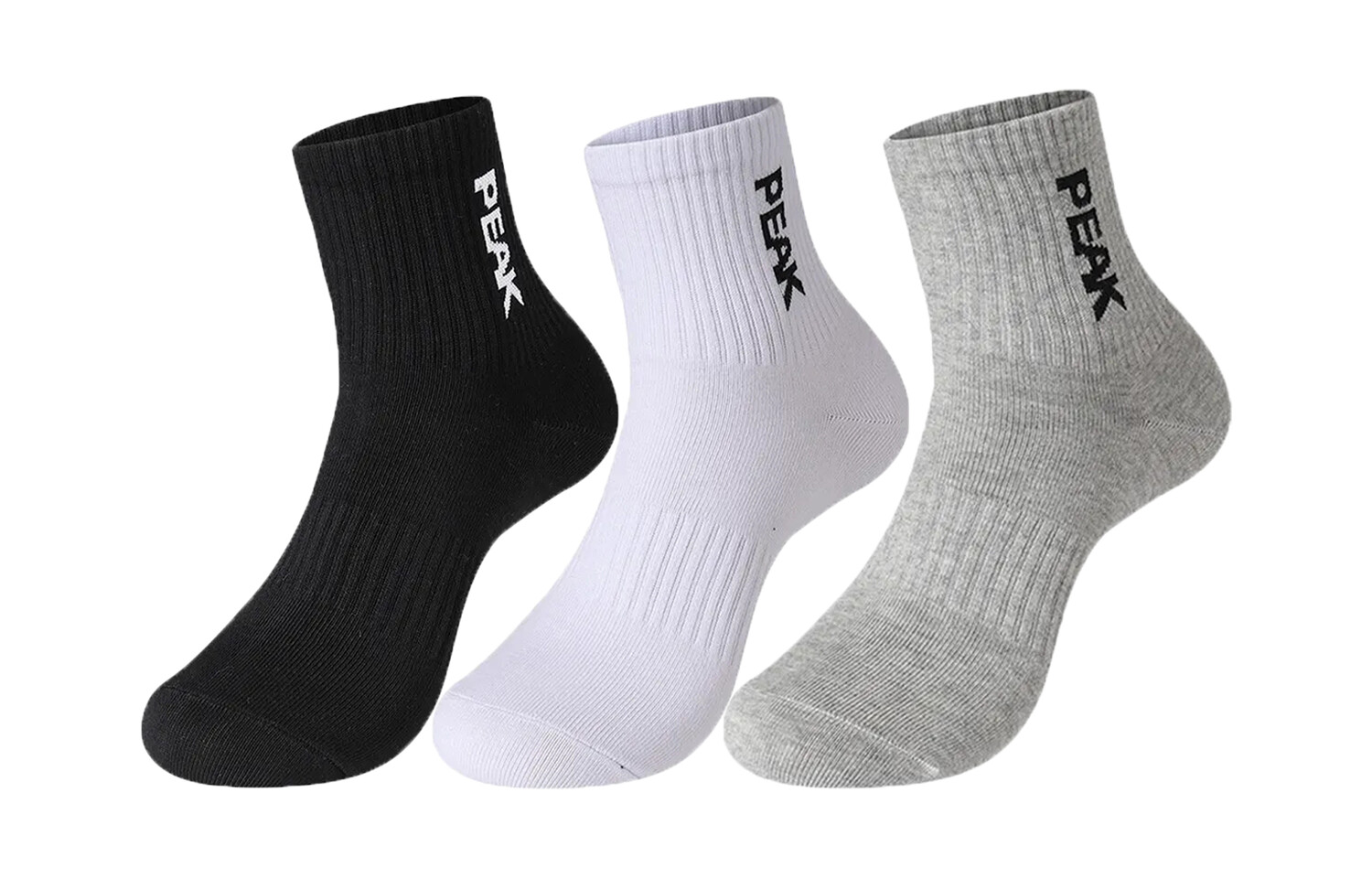 

Носки унисекс PEAK, 1 комплект из 3 двойных (черный + белый + серый)
